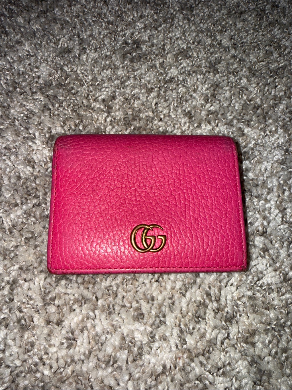 Authentic Gucci Pink Gg Leather Card Case